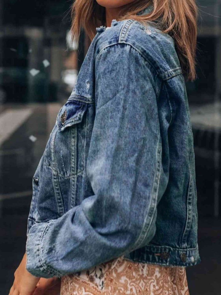 Stilla | up Kravehals Distressed Denim Jakke