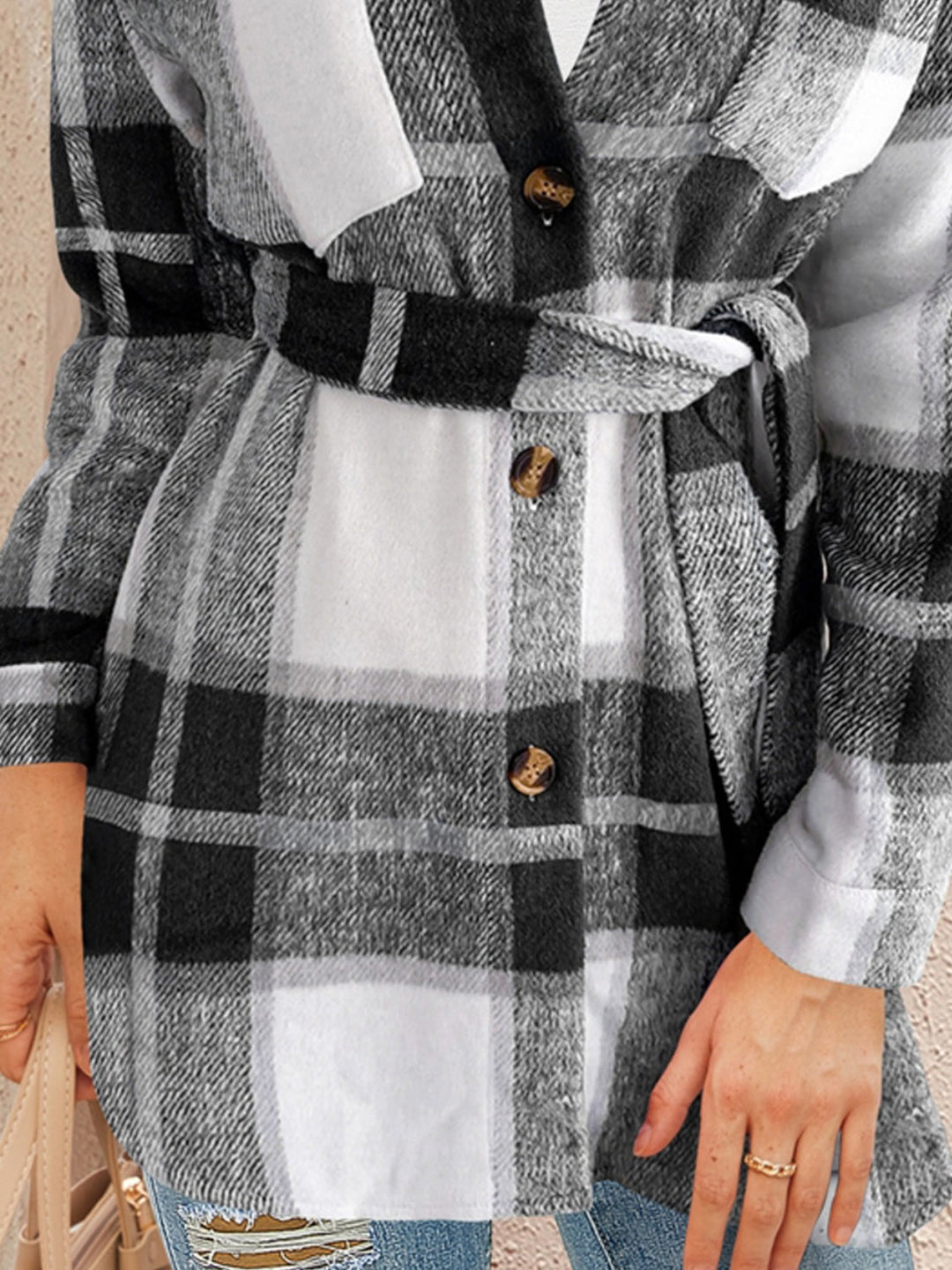 Stilla | Tied Plaid Button Up Shacket