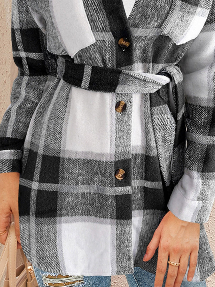 Stilla | Tied Plaid Button Up Shacket