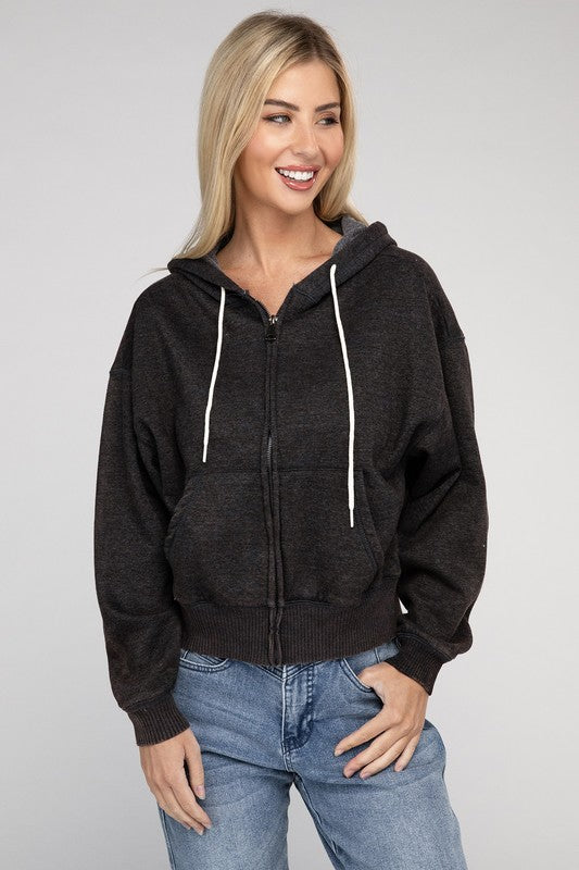 Stilla | Sweatjakke Med Lynlås I Acid Wash Fleece