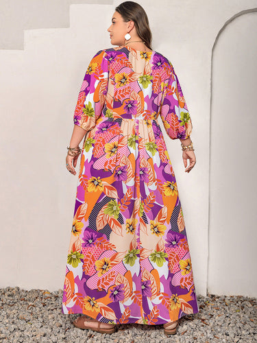 Stilla | Plus Size Printed Tie Neck Maxi Kjole