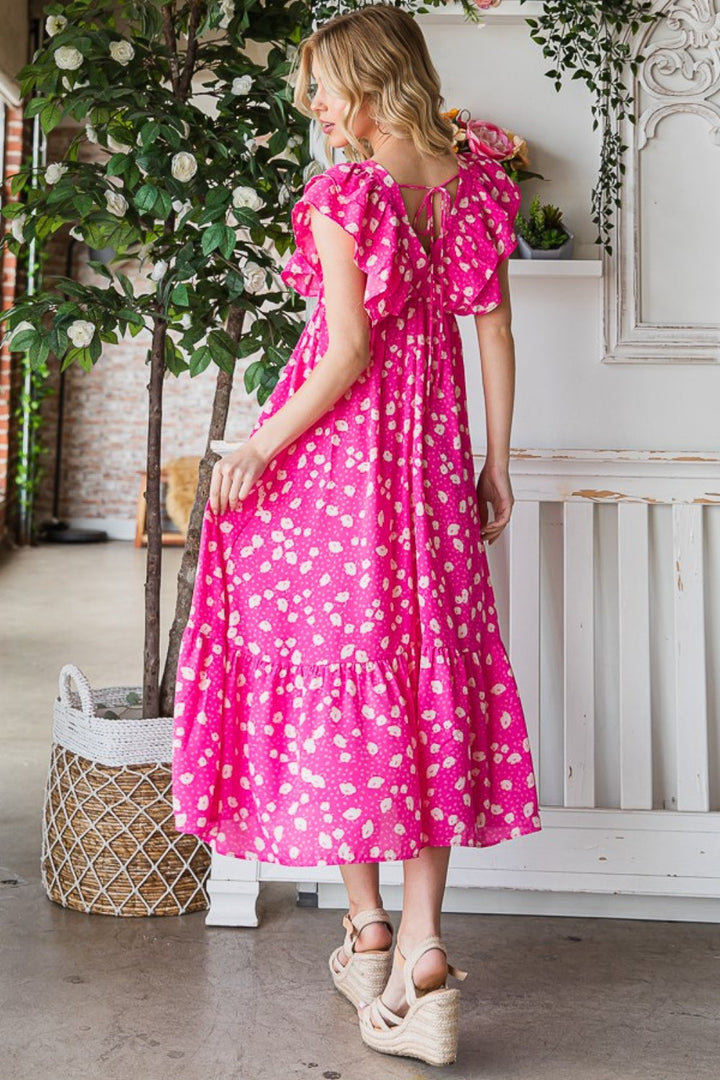 Stilla | J Printed V-hals Flæse Trim Lagdelt Midi Kjole