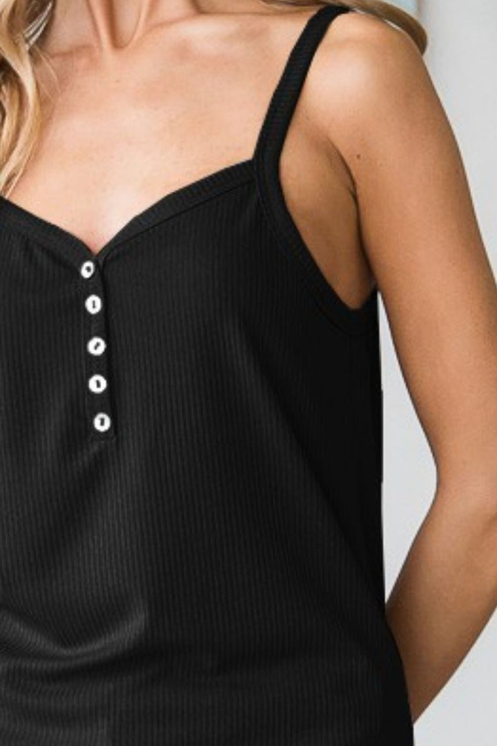 Stilla | Full Size Quarter Button Ribbed Cami
