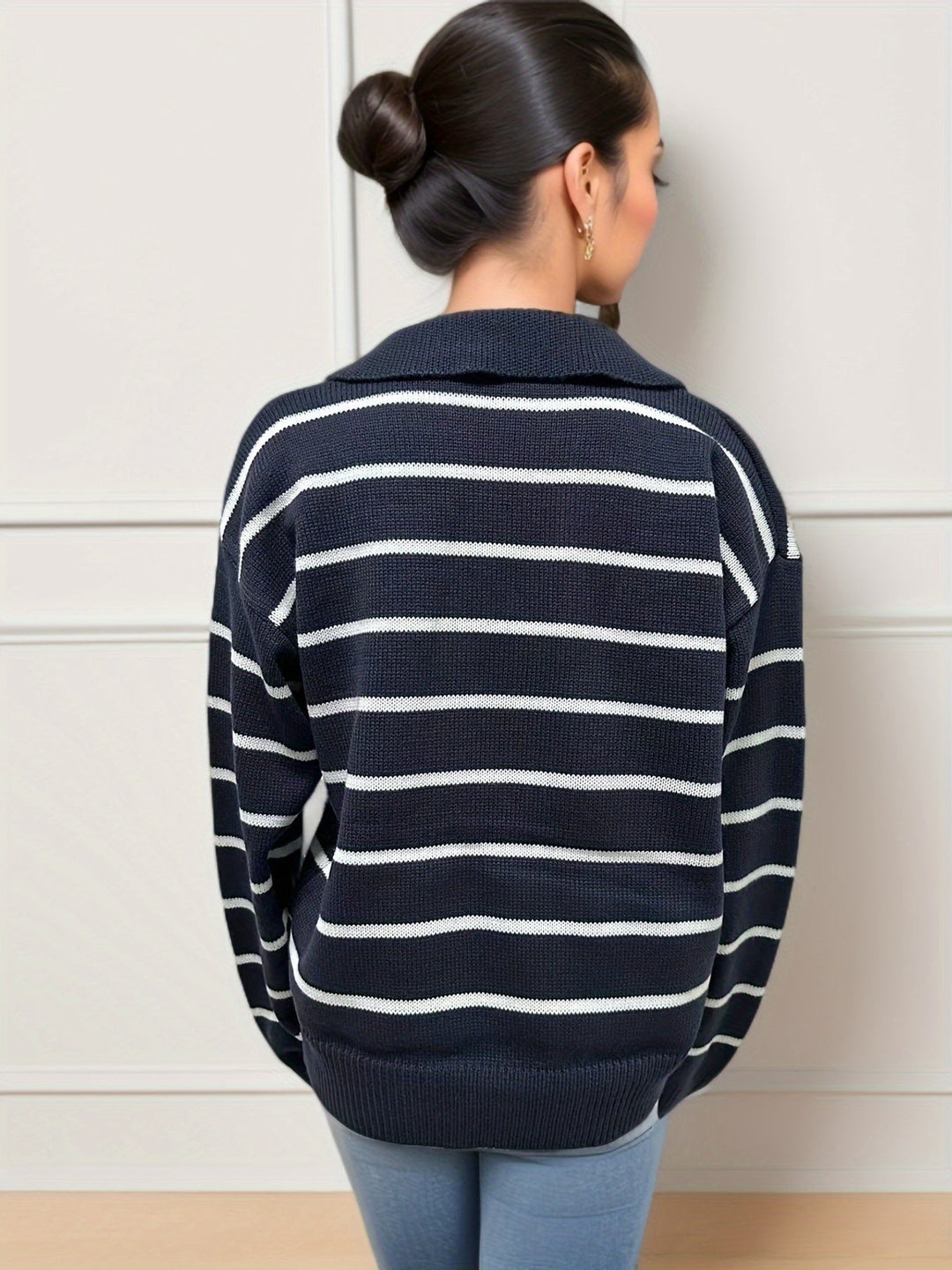 Stilla | Pullover i strik med dropped skuldre og stribet mønster