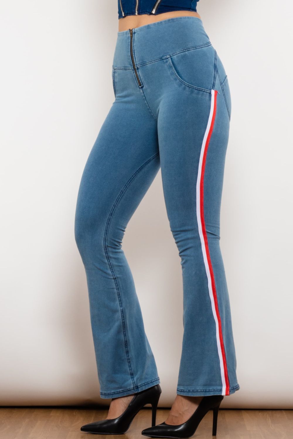 Stilla | Stripe Zip Closure Bootcut Jeans