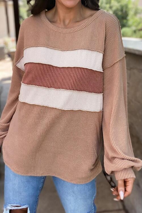 Stilla | Color Block Exposed Seam Rund Hals Bluse