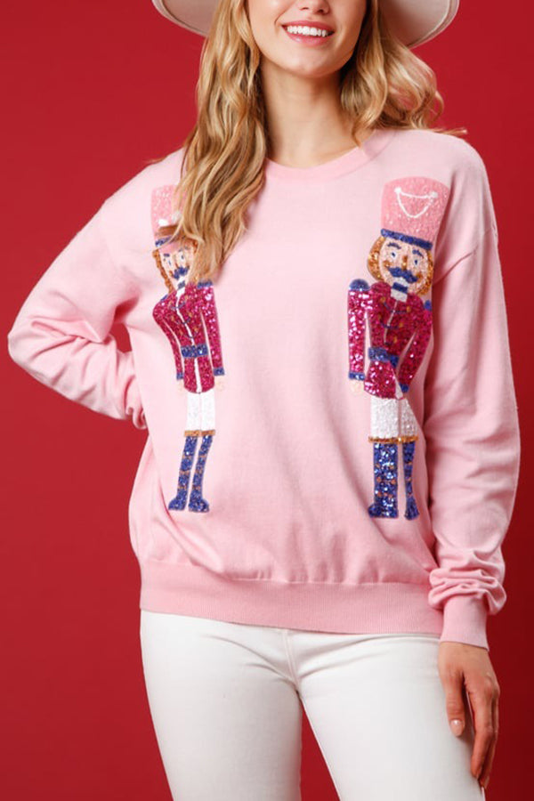 Stilla | Julevagtholder Pailletter Rund hals Løs Casual Sweatshirt