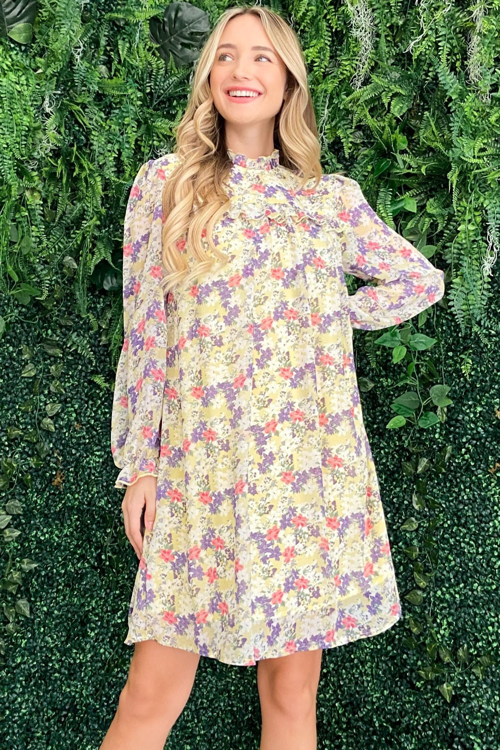 Stilla | the Why Floral Mock Neck Flounce Sleeve Dress
