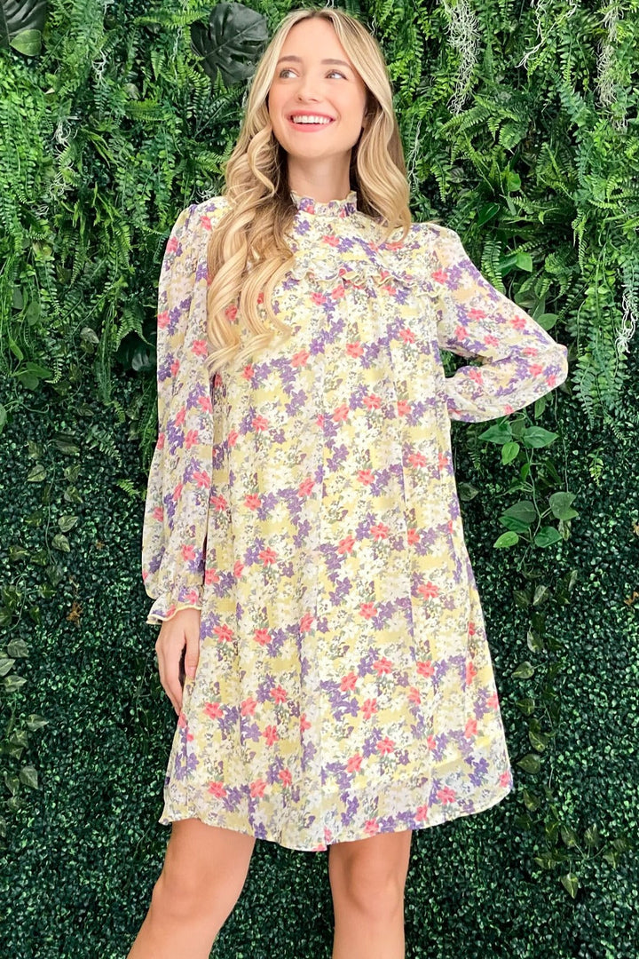 Stilla | the Why Floral Mock Neck Flounce Sleeve Dress