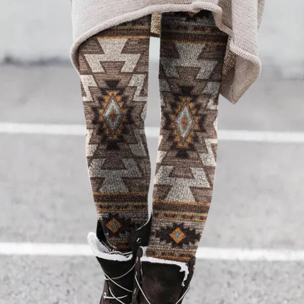 Stilla | Leggings Tætsiddende Blød og Åndbar Strik Geometrisk Mønster Fuld Længde