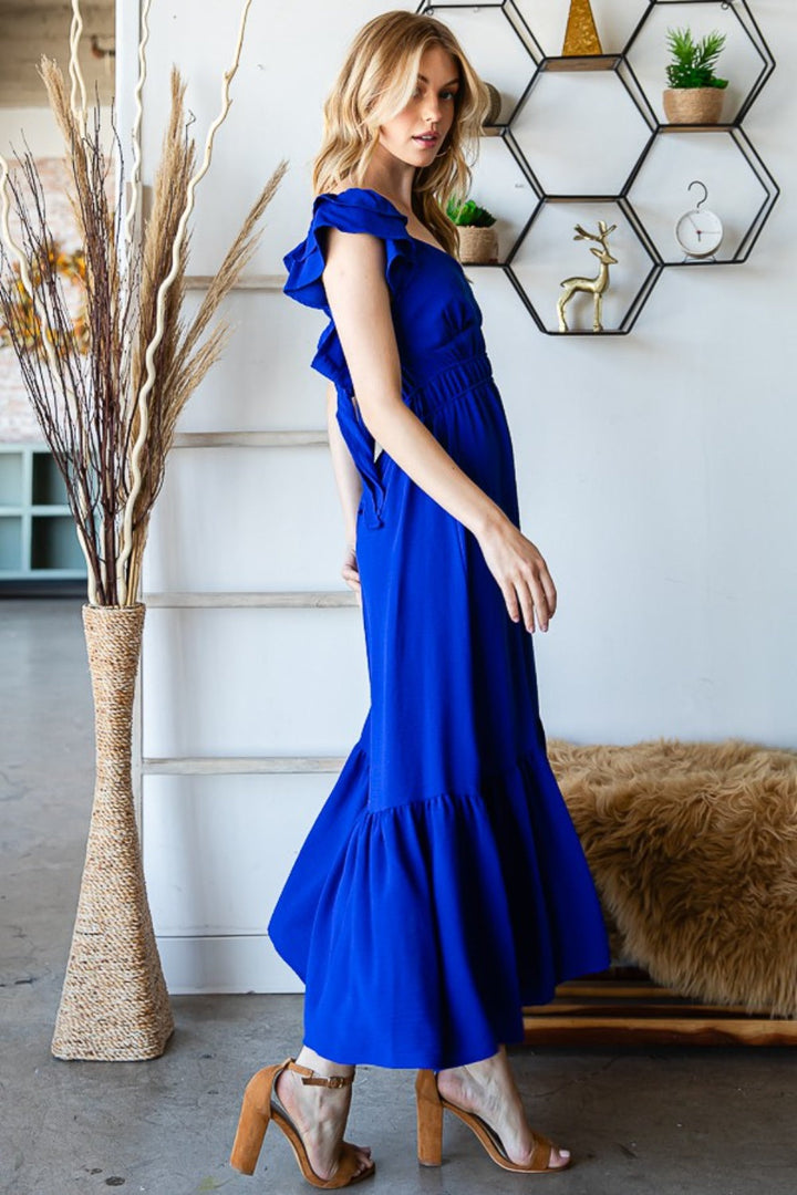 Stilla | J Tie Back Ærmeløs Ruffled Midi Kjole