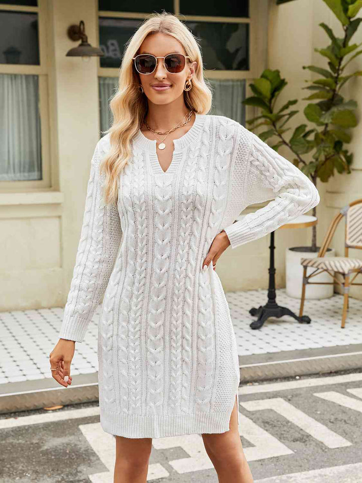 Stilla | Hals Cable-knit Slit Sweater Kjole