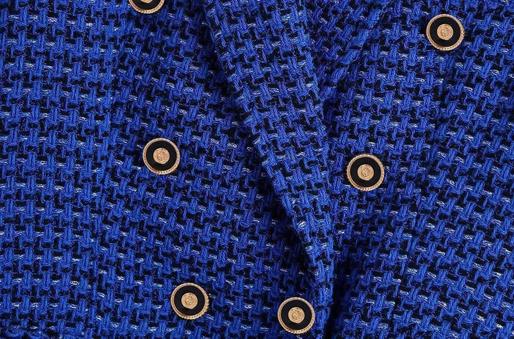 Stilla | Mørkeblå Tweed Blazer Dame - Læder - Tjekket