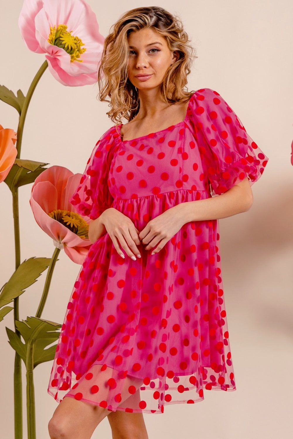 Stilla | Prikket Mesh Puff Sleeve Kjole