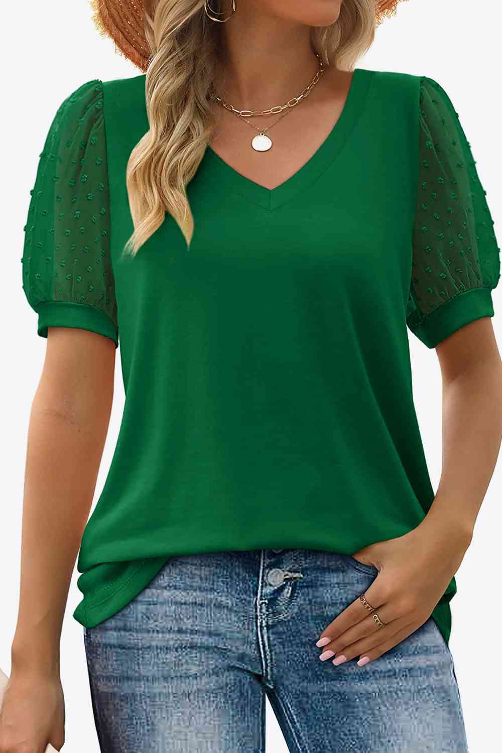 Stilla | Dot Puff Sleeve V-hals Tee