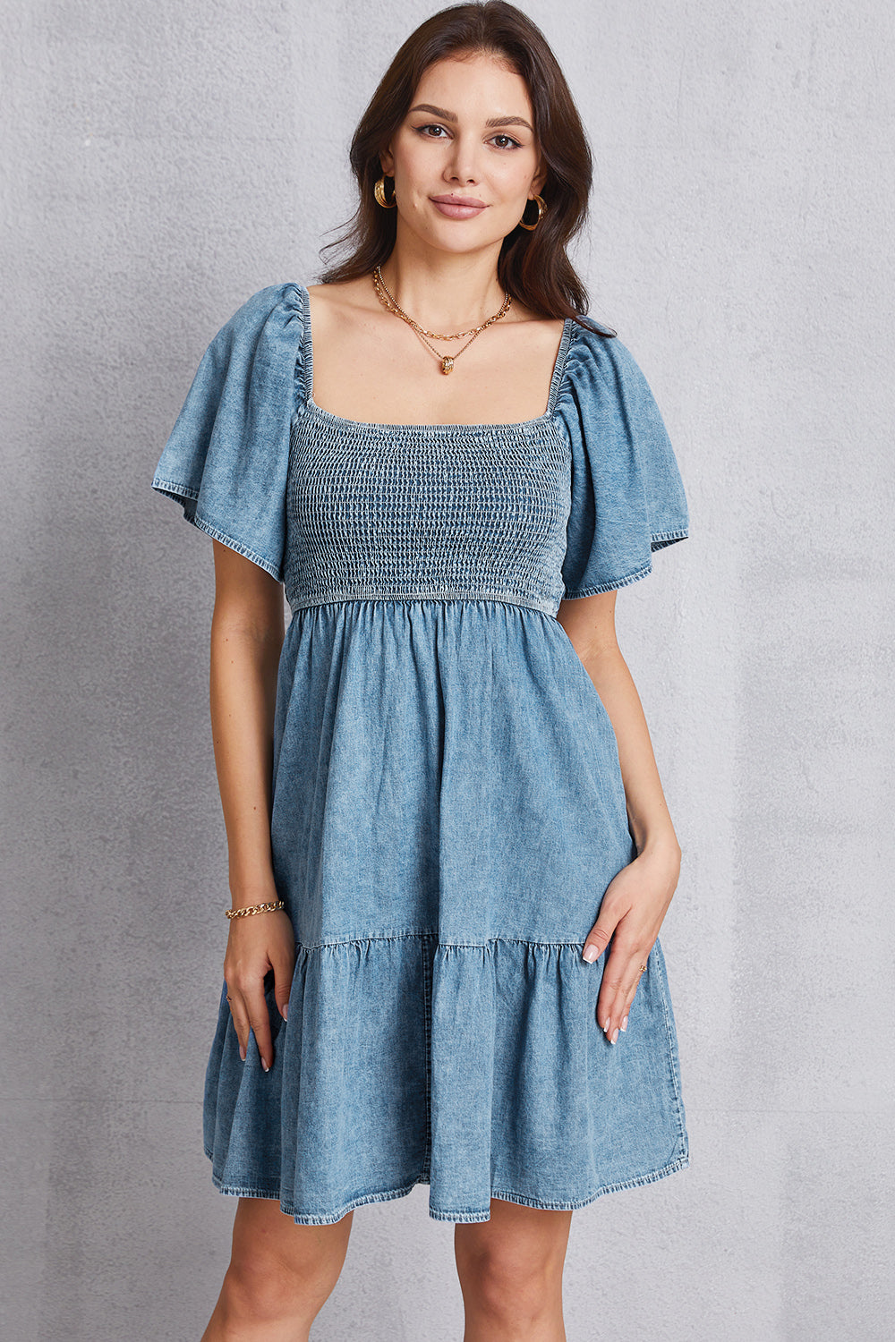 Stilla | Square Neck Mini Denim Dress