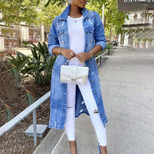 Stilla | Trenchcoat Denim Relaxed Fit Distressed Fuldstændig Knap Front