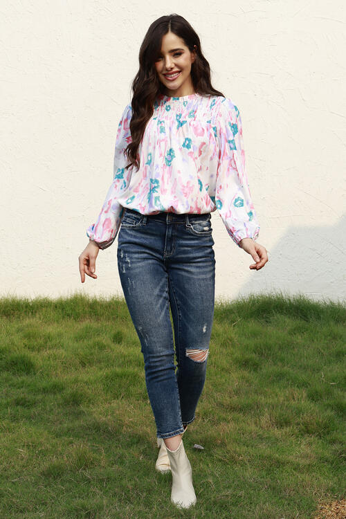 Stilla | Smocked Balloon Ærme Rund Hals Bluse
