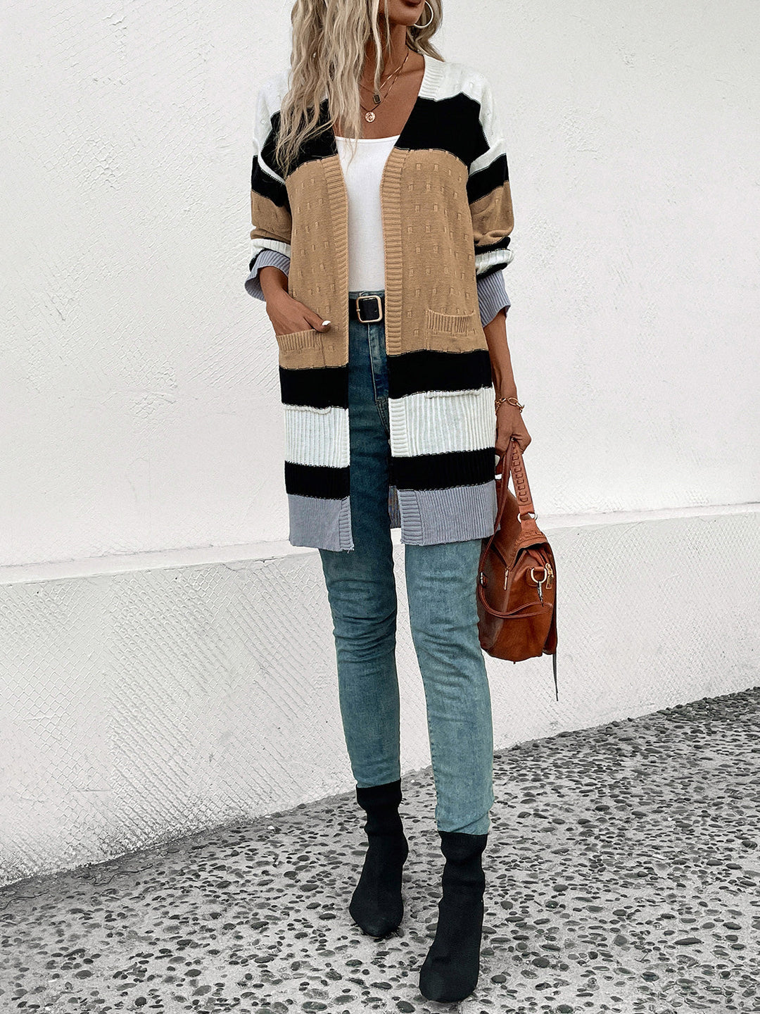 Stilla | Farveblok Åben Front Drop Shoulder Cardigan