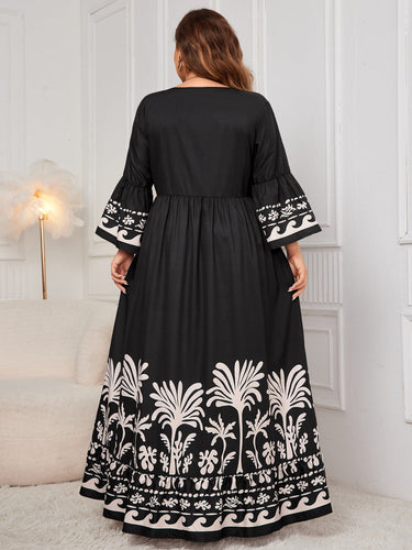 Stilla | Printed V-hals Langærmet Maxi Kjole