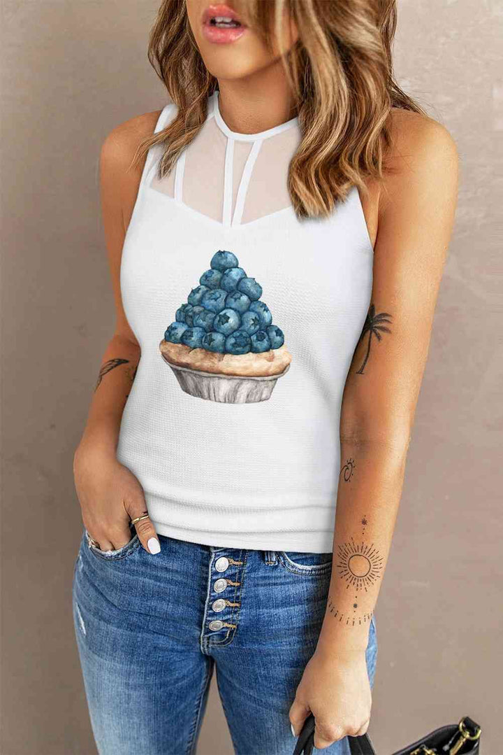 Stilla | Neck Blueberry Grafisk Tanktop