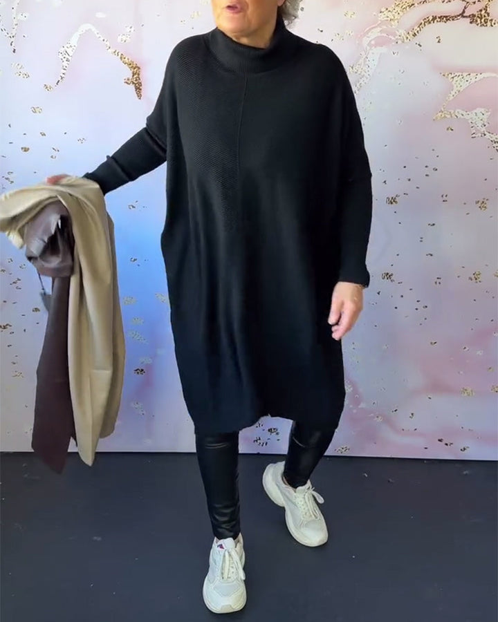 Stilla | Afslappet Ensfarvet Pullover med Høj Krave og Lange Ærmer
