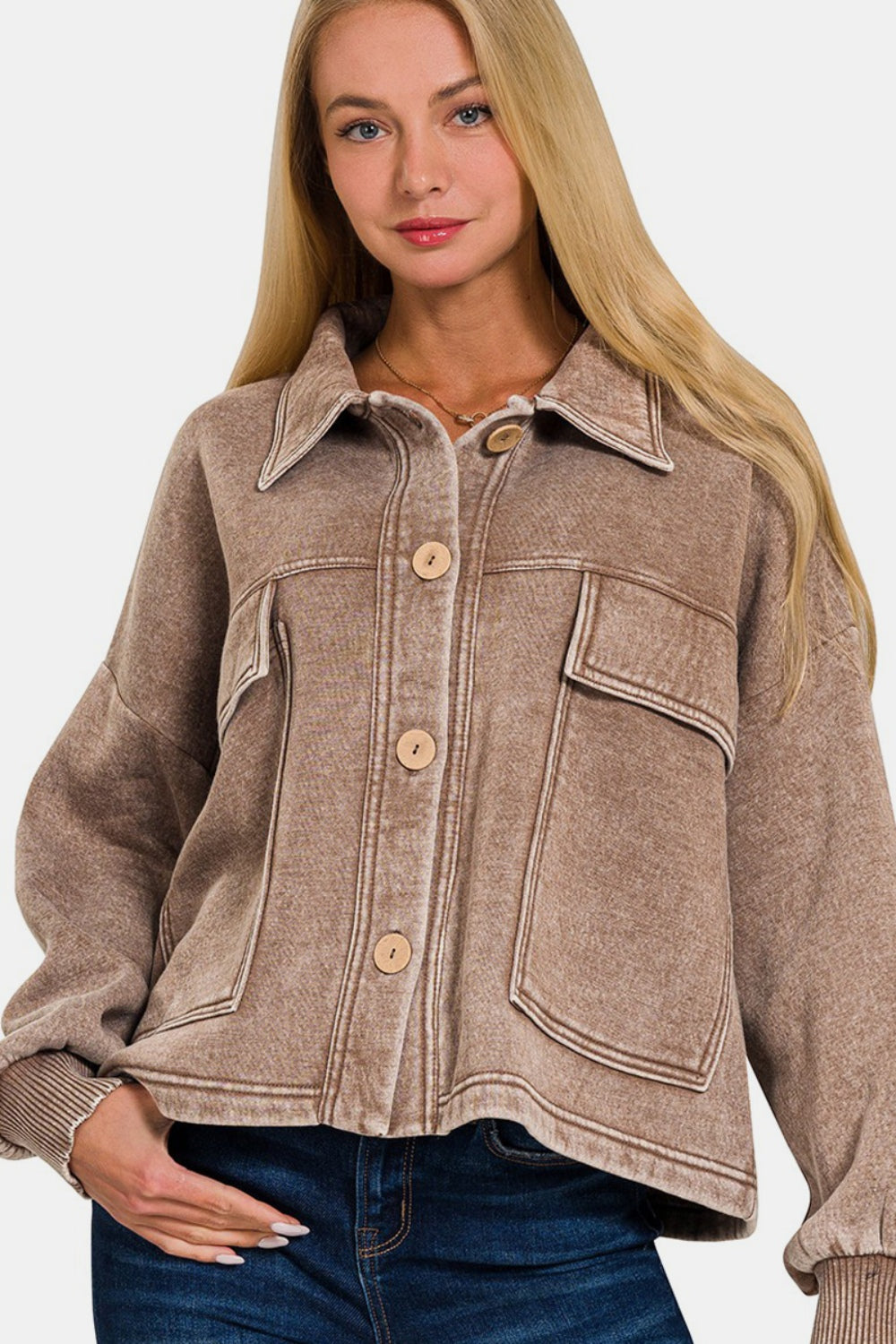 Stilla | Vask Fleece Front Pocket Knap-Up Shacket