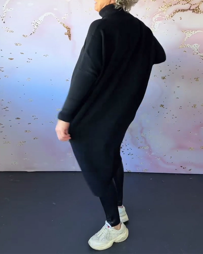 Stilla | Afslappet Ensfarvet Pullover med Høj Krave og Lange Ærmer