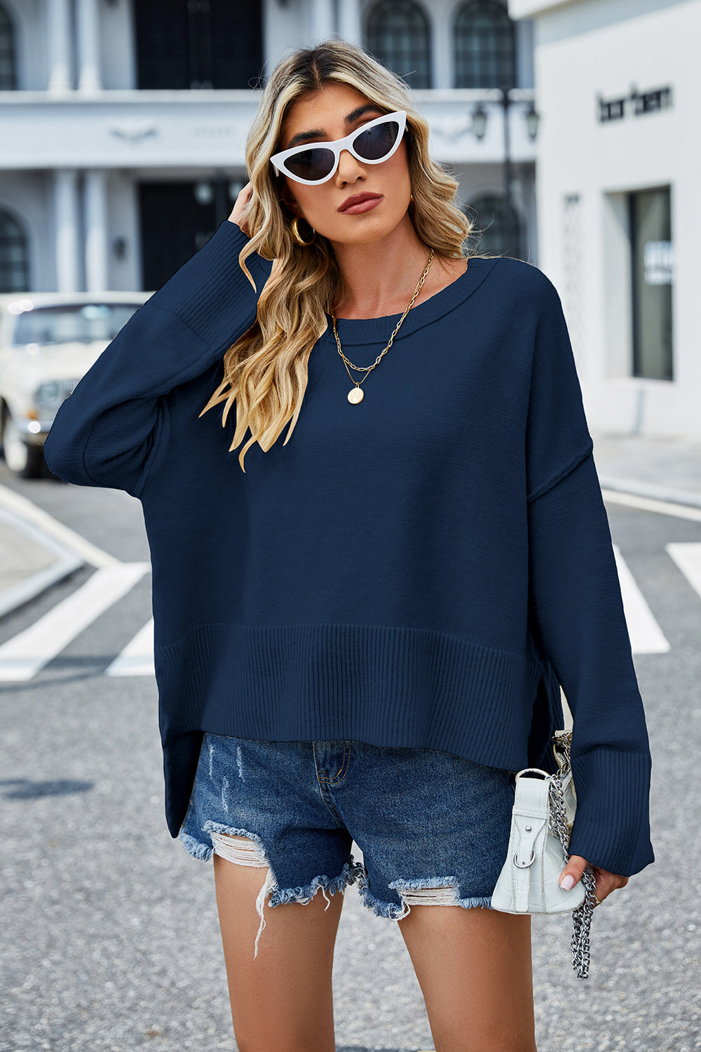 Stilla | Lav Slids Rund Hals Langærmet Sweatshirt