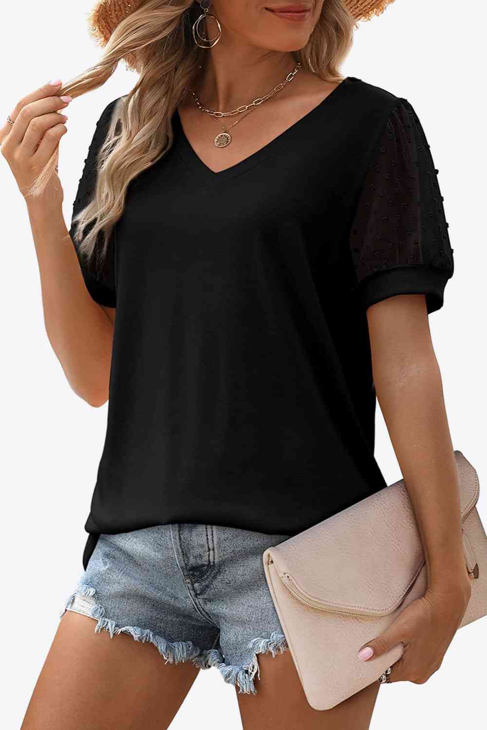 Stilla | Dot Puff Sleeve V-hals Tee