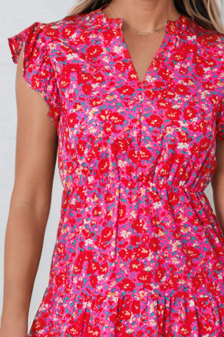 Stilla | Print Notched Neck Cap Sleeve Mini Kjole