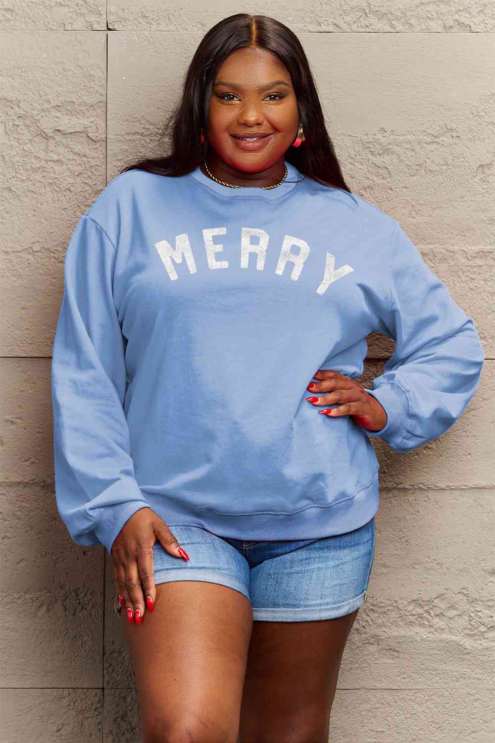 Stilla | Love Full Size Merry Graphic Sweatshirt