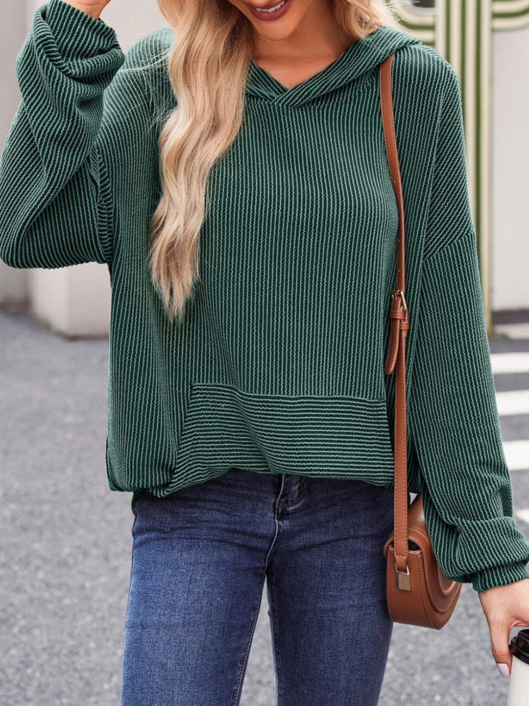 Stilla | Struktureret Sweatshirt Med Hætte Double Take Med Kængurulomme og Lange Ærmer