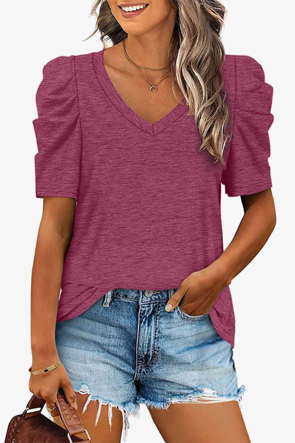Stilla | Hals Puff Ermel T-shirt