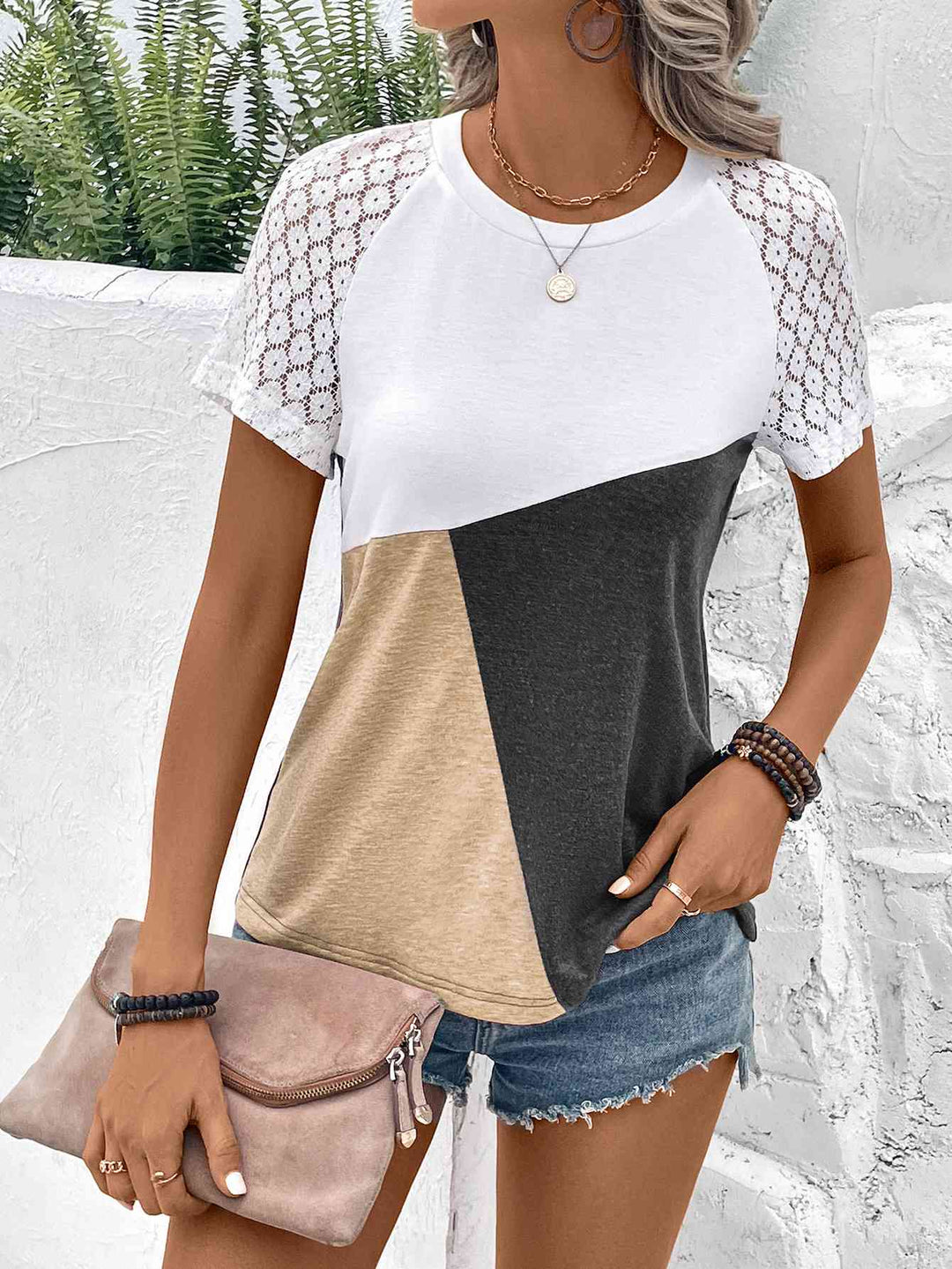 Stilla | Block Raglan Ærme Rund Hals T-shirt