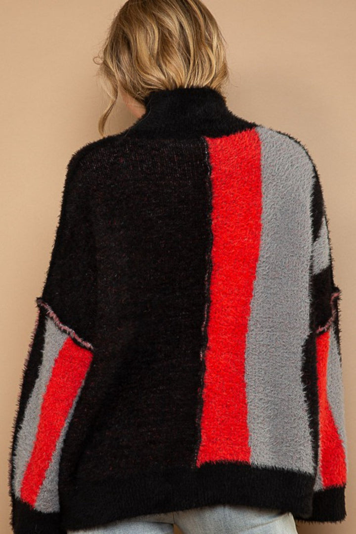 Stilla | Turtleneck Farveblok Frynse Detalje Sweater