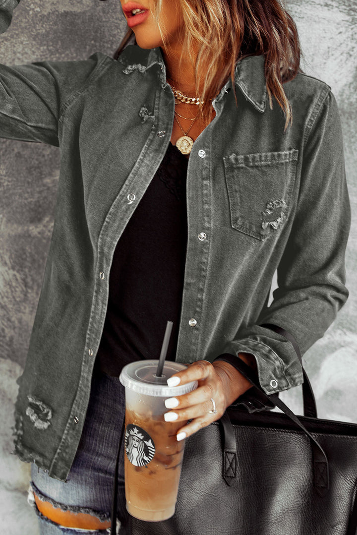 Stilla | Raw Hem Snap Down Denim Jakke