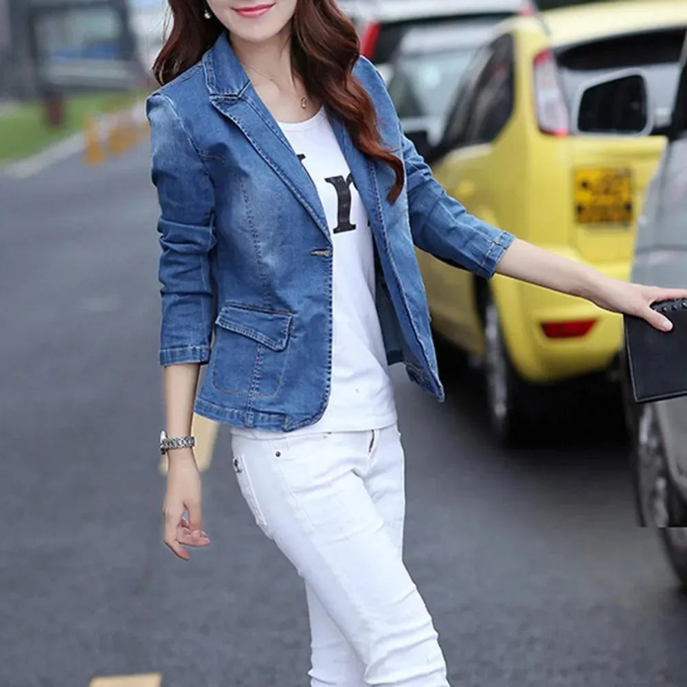Stilla | Denim Jean Blazer Dame - Løs - Ensfarvet