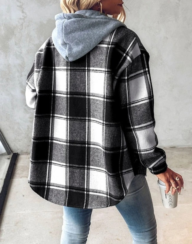 Stilla | Oversize Hoodie Jakke Med Rutemønster Til Damer