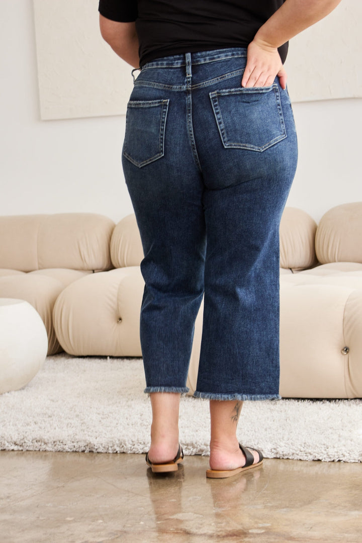 Stilla | Full Size Tummy Control High Waist Raw Hem Jeans