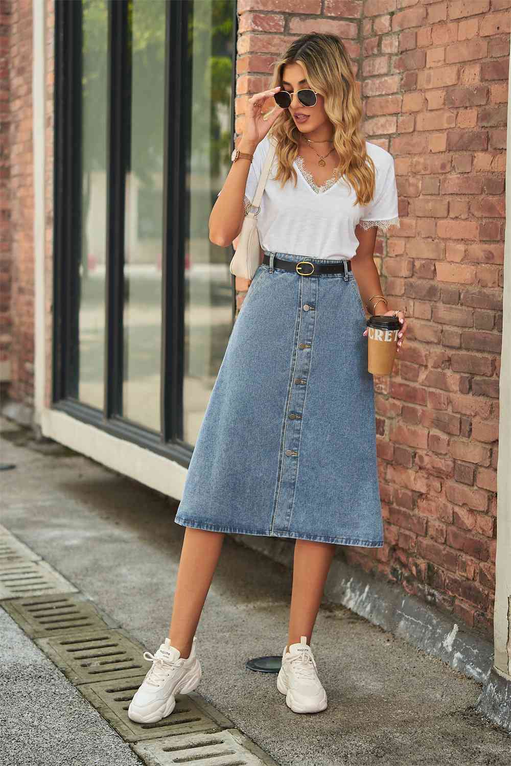 Stilla | Front A-linje Denim Nederdel