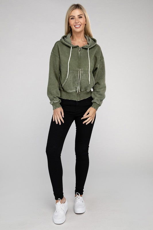 Stilla | Sweatjakke Med Lynlås I Acid Wash Fleece