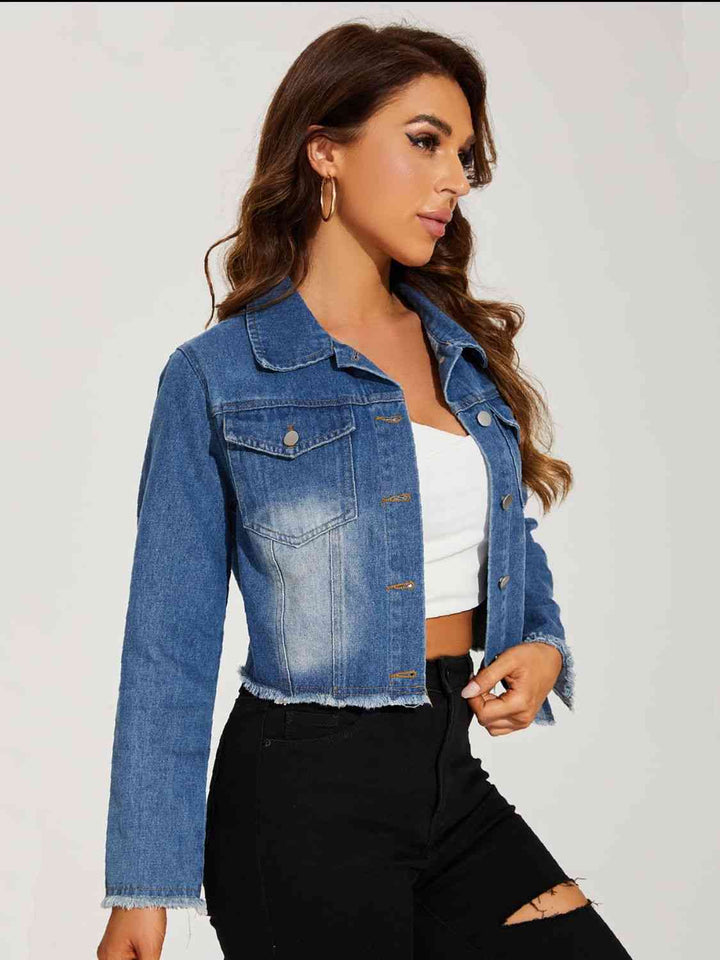 Stilla | Neck Raw Hem Denim Jakke