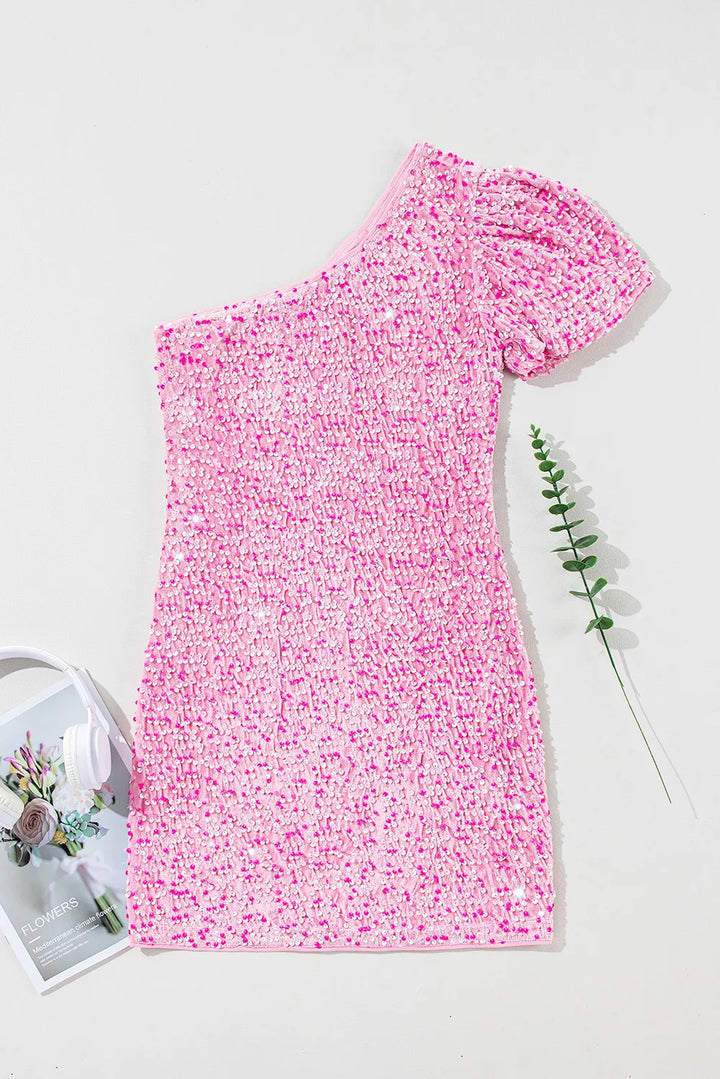 Stilla | Single Shoulder Kort Ærme Mini Kjole