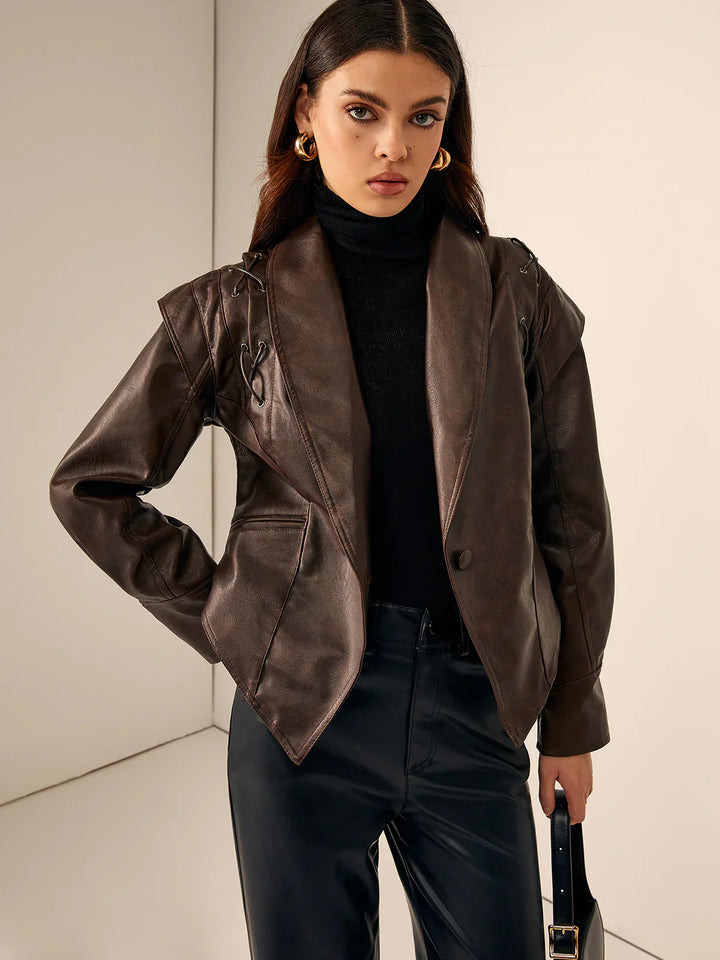 Stilla | Læder Snøre Lapel Krave Blazer Jakke