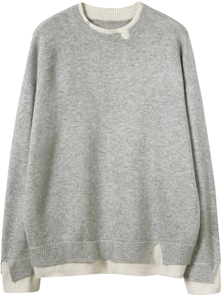 Stilla | Grå og Hvid Overdimensioneret Sweatshirt Med Lange Ærmer