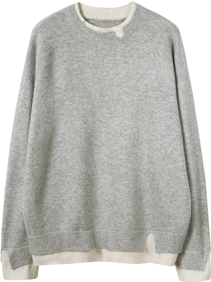 Stilla | Grå og Hvid Overdimensioneret Sweatshirt Med Lange Ærmer