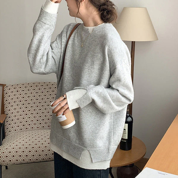 Stilla | Grå og Hvid Overdimensioneret Sweatshirt Med Lange Ærmer