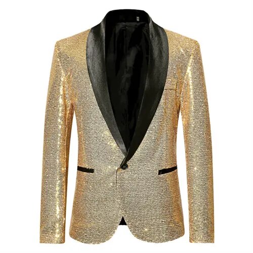 Stilla | Skinnende guld Squin-Glitz med knapper, herre fleece blazer