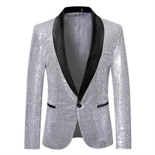 Stilla | Skinnende guld Squin-Glitz med knapper, herre fleece blazer